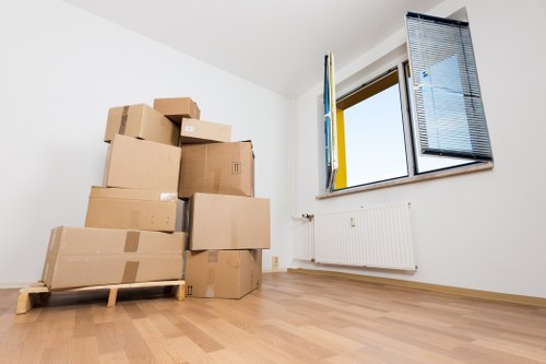 Professional man with a van Westkensington loading moving boxes